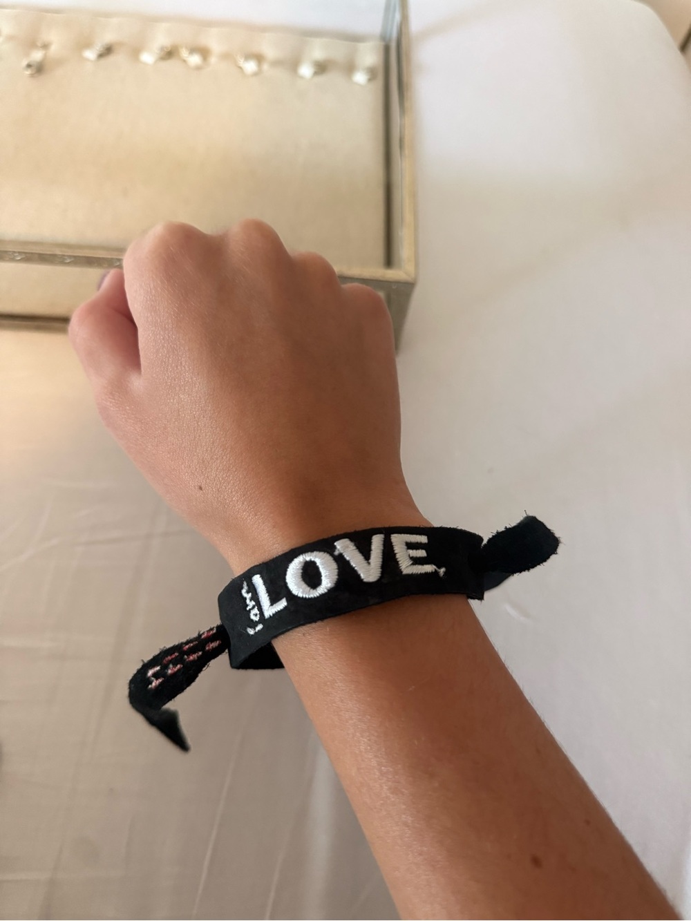 Peace Love World Black LOVE Embroidered Fabric Bracelet